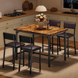 Garvee Dining Table Set for 4 with Footrest & Backrest, Counter Height Table, Retro Brown, Small Space - Retro Brown