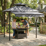 Garvee 8' x 5' Grill Gazebo Canopy with Extra 7' x 3' Awning, Heavy Duty Steel Frame, Outdoor BBQ Patio, Grey - Grey