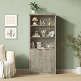 Garvee Tall Book Shelf and Bookcase with Doors, 5-Shelf Adjustable Storage Cabinet for Home Office and Living Room, Oak, 71" Height - Grey