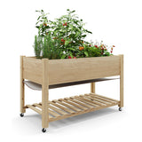 Garvee 48x24x30-Inch Mobile Elevated Garden Bed with Lockable Wheels & Storage Shelf, Tall Wood Planter Box, Acorn Brown
