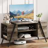 Garvee 47 in TV Stand with Slanted Metal Legs, Industrial Media Console, Adjustable Open Shelves, Oak for Living Room and Bedroom