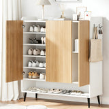 Garvee Large Shoe Cabinet with Doors, 3 Door Adjustable Shelves & Hooks, 6 Tier Shoe Organizer for Entryway, White