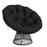 Garvee Papasan Chair 37" Ergonomic Wicker with Extra-Thick Soft Cushion Heavy-Duty Steel Frame 360° Swivel for Living Room Bedroom Reading Nook All Black