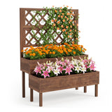 Garvee Wood Planter Box with Trellis, 41.93"x22.44"x52.95" Raised Garden Bed, Brown, Patio Horticulture - Brown