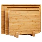 Garvee Bamboo Wood Cutting Boards Set of 3 with Holder - Kitchen Chopping Boards with Inner Handle and Deep Juice Groove, Sizes 13x10" to 17x12", Natural Bamboo