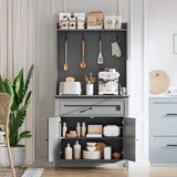 Garvee 63'' Pantry Cabinet with 4 Hooks, Charging Station, Adjustable Shelves, Grey, Kitchen & Living Room Storage - Grey
