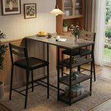 Garvee 3-Piece Kitchen Table Set With Storage Shelves & Upholstered Chairs For Small Spaces, Grey, Iron & Wood - Grey