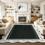 Garvee Scalloped Washable Rug 9x12 Non Slip Floral Accent Carpet for Living Room Bedroom Nursery Black - Black