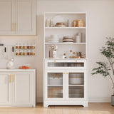 Garvee Kitchen Pantry Cabinet with Glass Doors, Adjustable Shelves, Coffee Bar Table for Kitchen Dining Room, 28.3''x16''x62'', White