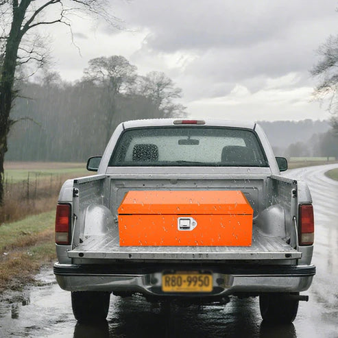 Garvee 48-Inch Steel Truck Bed Tool Box - Diamond Plate Design with Side Handles and Locking Keys, Compact and Durable Storage, Orange