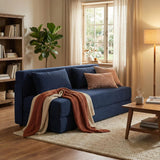 Garvee 80" Folding Sofa Bed Chair, Single Size Futon Couch with Pillow & Mattress, Linen Fabric for Small Spaces, Ergonomic Adjustable Backrest, High-Density Foam, Beige - Blue