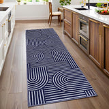 Garvee Modern Rug 2x6 Runners for Hallways, Abstract Kitchen Runner Rugs Non Slip Bath, Rainbow Washable Runner Rug for Bedroom, Soft Long Rugs for Entryway Bathroom Laundry Dorm, Blue
