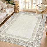Garvee Bordered Beige 8x10 Machine Washable Area Rug – Modern Stain-Resistant, Soft, Non-Slip, Low-Pile Accent Carpet for Living Room, Bedroom, or Home Decor