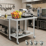 Garvee Stainless Steel Work Table 30 x 24 Inch with Casters Commercial Food Prep Table with Removable Trash Bag Holder for Restaurant Kitchen Garage Warehouse