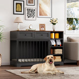 Garvee Dog Crate Furniture Large Dog Crate TV Stand with 2 Drawers and 4 Shelves Indoor Wooden Dog Kennel Black 47" - Black