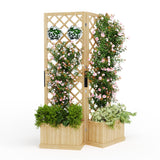 Garvee Cedar Privacy Screen with Planter Box - 2-Panel Freestanding Garden Fence for Patio, Deck & Backyard, 41x10x65 in, Natural Wood - Wooden