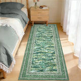 Garvee Green Botanical Kitchen Runner Rug 2x6, Washable Non Slip Low Pile Indoor Carpet, Floral Nature Pond Rug for Hallway Entryway Bedroom Farmhouse Decor