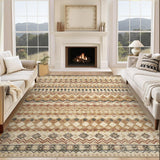 Garvee Boho Beige 10x13 Large Living Room Rugs, Washable Distressed Geometric Printed Accent Rug, Non-Slip Low Pile Area Rug, Foldable Non-Shedding Floor Carpet for Bedroom, Office