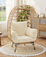 Garvee Oversize Wicker Egg Chair with Plush Cushion, Rattan Egg Basket Lounge Chair for Patio and Porch, Beige, Steel Frame, 4 Cushions - Off-White