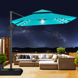 Garvee 10 ft x 10 ft Heavy Duty Cantilever Patio Umbrella with Solar LED Lights & Weighted Base, 2-Tier Square Aluminum Offset Umbrella for Backyard, Turquoise - Turquoise