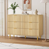Garvee Fluted Dresser 6 Drawers Bedroom Storage Organizer 54" Wide Natural Oak Modern - Natural Oak