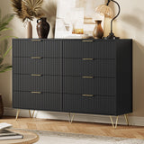 Garvee Fluted Dresser 8 Drawers Modern Wooden Bedroom Chest Black 55" Wide Metal Handles - Black