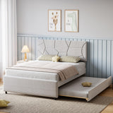 Garvee Trundle Bed Twin Queen Size Upholstered Platform Bed Frame with Headboard for Bedroom Living Room Guest Room
