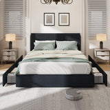 Garvee Corduroy Bed Frame With Headboard, Platform Upholstered Queen Bed Frame, 4 Storage Drawers, Wooden Slats Support, No Box Spring Needed, Elegant Design, Soft Fabric - Black