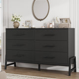 Garvee 6 Drawer Dresser for Bedroom, Freestanding Wooden Storage Chest, 52in Wide, Black, Large Storage Space
