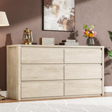 Garvee 6 Drawer Dresser Wide Wood Chest Handle Free Modern Storage Cabinet Bedroom Living Room Hallway - Oak