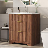 Garvee 30" Fluted Bathroom Vanity with Sink, Farmhouse Freestanding Sink Cabinet, Walnut, Easy Assembly, Modern Design - Walnut