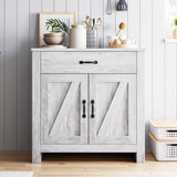 Garvee Farmhouse Kitchen Pantry Storage Cabinet with Drawer & Adjustable Shelves, Freestanding Microwave Stand Buffet Cupboard, Rustic Wood Storage Hutch, Grey