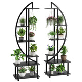 Garvee Indoor Plant Stand with Wheels Metal 6-Tier Flower Shelf Durable Wood Frame Universal Casters Black for Home & Garden