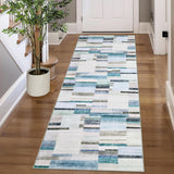 Garvee 2' x 6' Distressed Patchwork Runner Rug, Washable Non-Slip Soft Low-Pile Geometric Rug for Hallway, Kitchen & Entryway, Blue