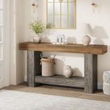 Garvee Entryway Console Table 2-Tier Farmhouse Sofa Accent Table for Living Room Hallway 63" Rustic Brown Grey