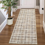Garvee Washable Kitchen Runner Rug 2x8 Beige - Non-Slip, Machine-Washable Faux Wool, Tartan Plaid for Entryway, Hallway, Bedroom