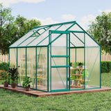 Garvee Walk-In Greenhouse 6'x8' Polycarbonate Aluminum Frame Outdoor with Rain Gutter & Roof Vent, UV-Protected, Adjustable Vent, Rust-Resistant, Walk-In Space - Green