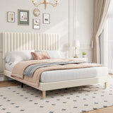 Garvee Full Size Bed Frame Adjustable Height Headboard Velvet Upholstered Platform Bed Beige - Beige