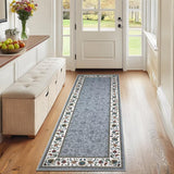 Garvee 2x6 Floral Kitchen Runner Rug Washable Non Slip Throw Runner for Hallway, Grey, Soft Faux Wool, Geometric Floral Print - Grey