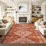 Garvee Washable Area Rug 10x13 Area Rug Large Bohemian Farmhouse Rug Non-Slip Soft Carpet for Bedroom Ultra-Thin Non-Shedding Floor Carpet Foldable Thin Accent Rug for Home Office Dining Orange