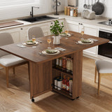 Garvee Folding Dining Table with Drawers and Storage for Apartments and Small Spaces, Brown, Space-Saving, Multifunctional - Brown