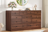 Garvee 12 Drawer Dresser with Power Outlet, 61 Inch Wide Wood Chest of Drawers for Bedroom Living Room Hallway, Antique Brown - Antique Brown