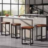 Garvee Bar Stools Set of 4 Upholstered Counter Height Bar Stools Metal Frame Footrest Modern Backless Kitchen Barstools 24.6 in Brown