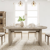 Garvee 70.8" Modern Oval Wood Dining Table with Wood Strip Base for 6-8 People, Grey - Grey
