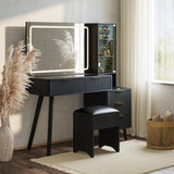 Garvee Vanity Desk with Lighted Mirror, Makeup Vanity with Charging Station, Glass Top Dressing Table with Cushioned Storage Stool, Black, Bedroom - Black