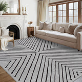 Garvee Large Area Rug 10x13 Living Room Rug Indoor Non Slip Geometric Large Bedroom Area Rug Stain Resistant Modern Dining Room Throw Rug Low Pile Contamporary Carpet for Office, Grey&Black