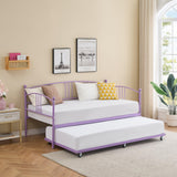 Garvee Twin Metal Daybed With Trundle, Pullout Bed Frame, Steel Slat Support, Purple, Space Saving, Easy Assembly - Purple