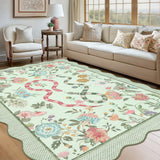 Garvee 9x12 Area Rug Modern Scalloped Machine Washable Non-Slip Low Pile Green Floral Snake Print for Living Room Bedroom