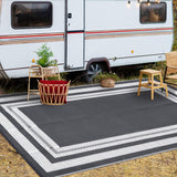 Garvee Outdoor Rug 10x14 Large Waterproof Reversible Plastic Straw Rug for Patio, Camping, RV, Grey/White - Grey/White