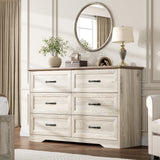 Garvee 47In 6 Drawers Dresser with Metal Handles for Bedroom, Living Room, Hallway, Closet, Natural Grey Brown Wood - Grey&Walnut